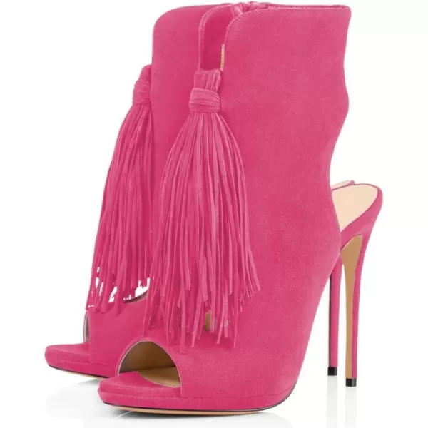 imageWomen Peep Toe Slingback High Heels Sandals Fringed Ankle Booties Chic Stilettos Tassels Shoes Size 415 USFuchsia