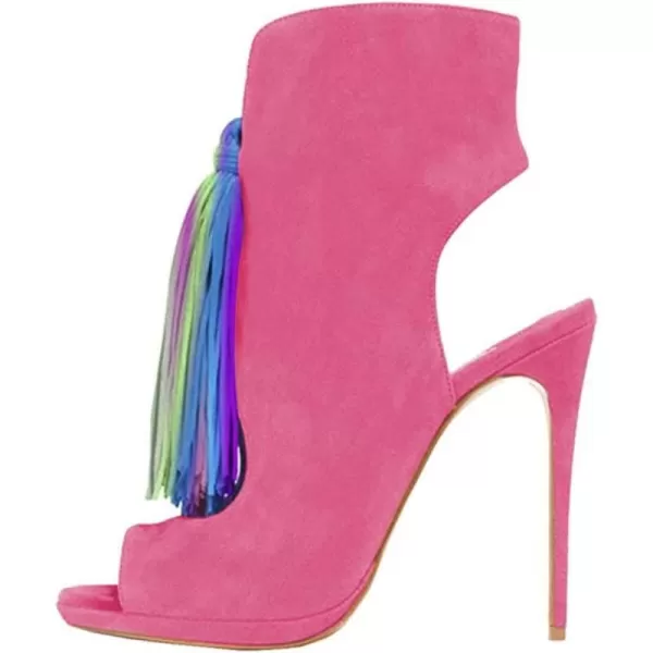 imageWomen Peep Toe Slingback High Heels Sandals Fringed Ankle Booties Chic Stilettos Tassels Shoes Size 415 USFuchsiamulti