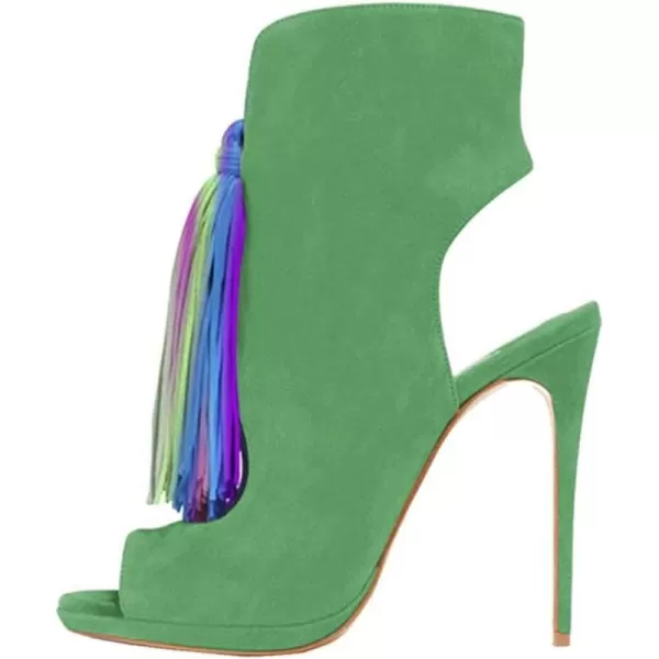 imageWomen Peep Toe Slingback High Heels Sandals Fringed Ankle Booties Chic Stilettos Tassels Shoes Size 415 USGreenmulti