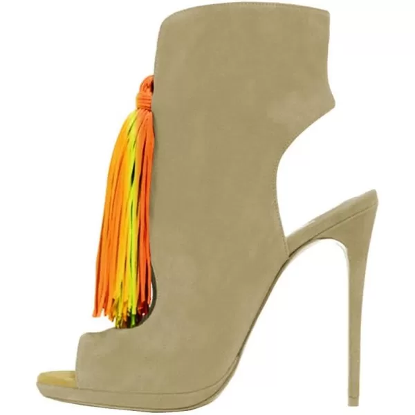 imageWomen Peep Toe Slingback High Heels Sandals Fringed Ankle Booties Chic Stilettos Tassels Shoes Size 415 USKhakimulti