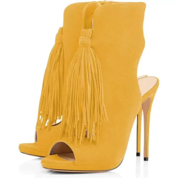 imageWomen Peep Toe Slingback High Heels Sandals Fringed Ankle Booties Chic Stilettos Tassels Shoes Size 415 USLemon