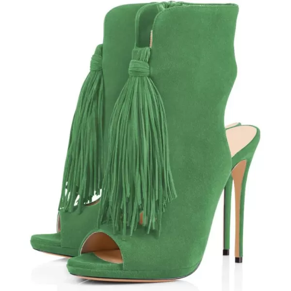 imageWomen Peep Toe Slingback High Heels Sandals Fringed Ankle Booties Chic Stilettos Tassels Shoes Size 415 USLime