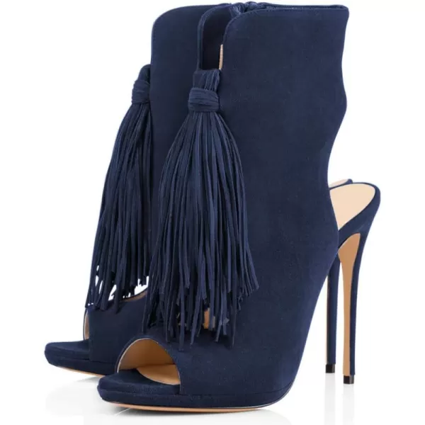 imageWomen Peep Toe Slingback High Heels Sandals Fringed Ankle Booties Chic Stilettos Tassels Shoes Size 415 USNavy