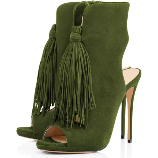 imageWomen Peep Toe Slingback High Heels Sandals Fringed Ankle Booties Chic Stilettos Tassels Shoes Size 415 USOlive
