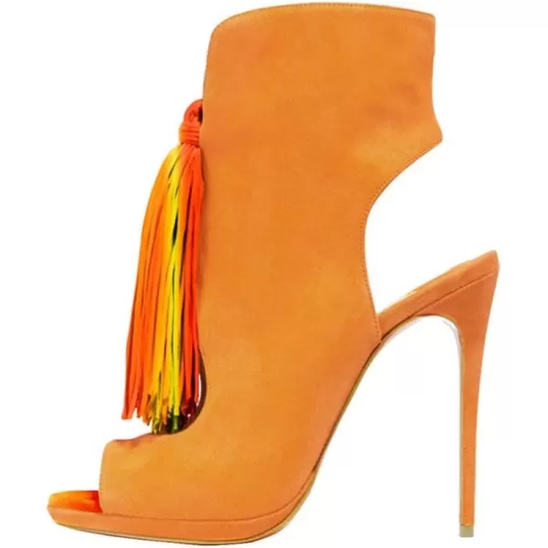 imageWomen Peep Toe Slingback High Heels Sandals Fringed Ankle Booties Chic Stilettos Tassels Shoes Size 415 USOrangemulti