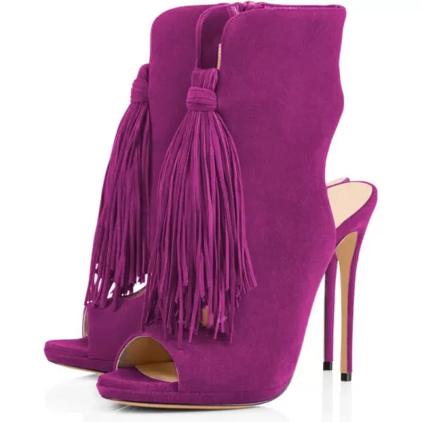 imageWomen Peep Toe Slingback High Heels Sandals Fringed Ankle Booties Chic Stilettos Tassels Shoes Size 415 USOrchid