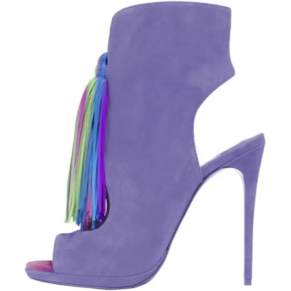 imageWomen Peep Toe Slingback High Heels Sandals Fringed Ankle Booties Chic Stilettos Tassels Shoes Size 415 USPurplemulti