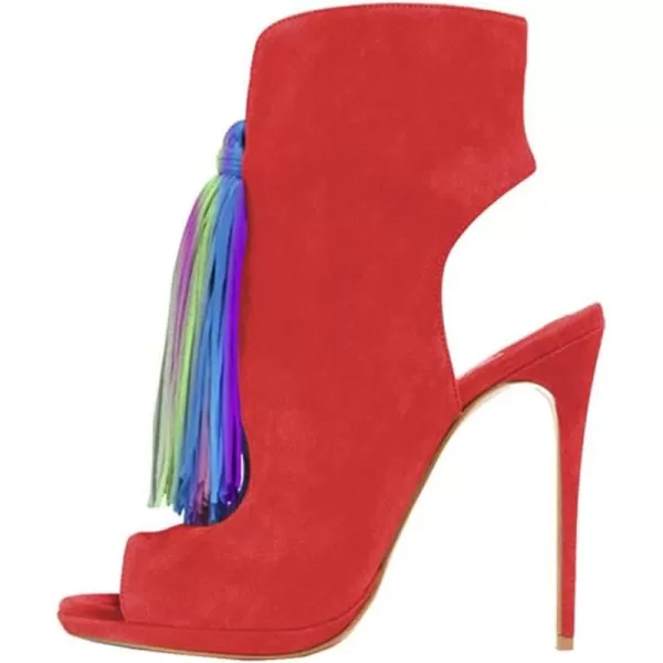 imageWomen Peep Toe Slingback High Heels Sandals Fringed Ankle Booties Chic Stilettos Tassels Shoes Size 415 USRedmulti