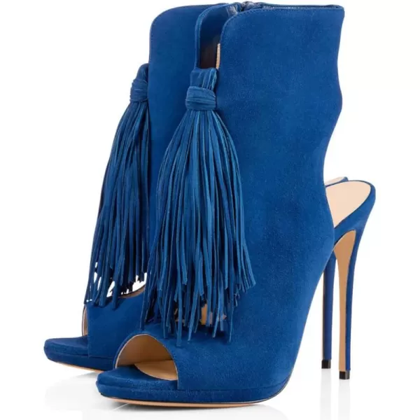 imageWomen Peep Toe Slingback High Heels Sandals Fringed Ankle Booties Chic Stilettos Tassels Shoes Size 415 USRoyal Blue