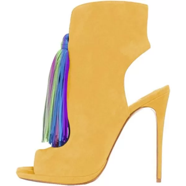 imageWomen Peep Toe Slingback High Heels Sandals Fringed Ankle Booties Chic Stilettos Tassels Shoes Size 415 USYellowmulti