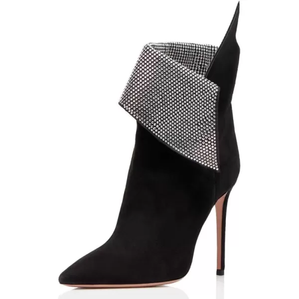 imageWomen Sexy Stiletto High Heels Ankle Boots Pointy Toe Pumps Rhinestones Faux Suede Shoes Size 415 USBlack