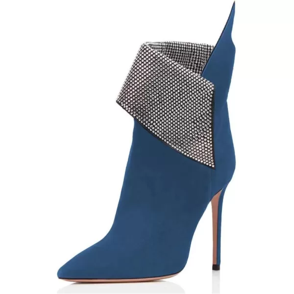 imageWomen Sexy Stiletto High Heels Ankle Boots Pointy Toe Pumps Rhinestones Faux Suede Shoes Size 415 USDark Blue