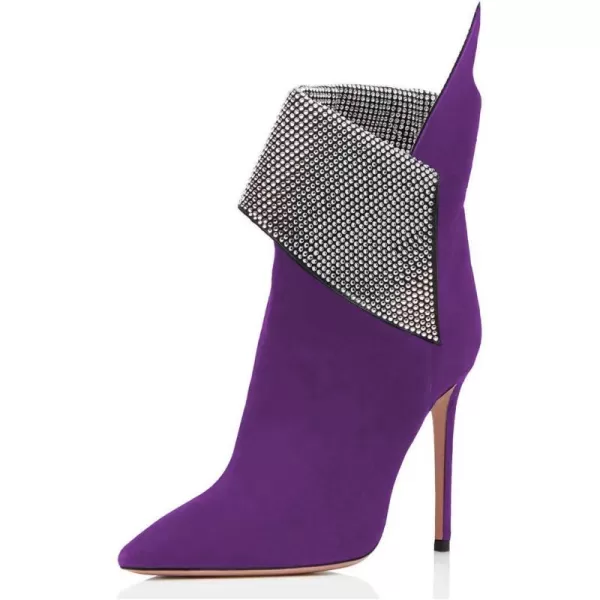 imageWomen Sexy Stiletto High Heels Ankle Boots Pointy Toe Pumps Rhinestones Faux Suede Shoes Size 415 USPurple