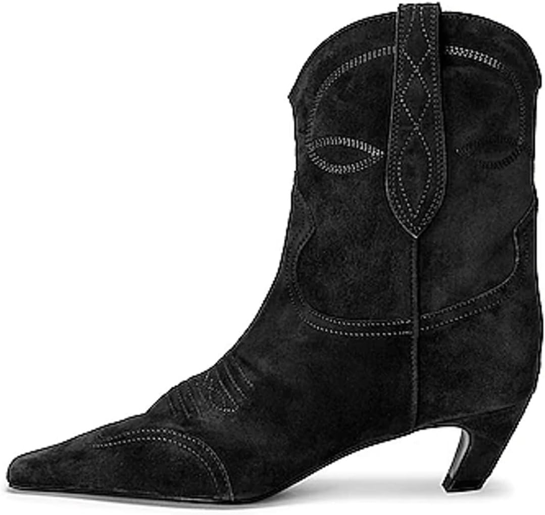 imageFSJ Women Square Toe Comfort Kitten Low Heel Ankle Boot Pull On Bootie Winter Cowgirl Cowboy Casual Dress Shoes Size 416 USVintage Black