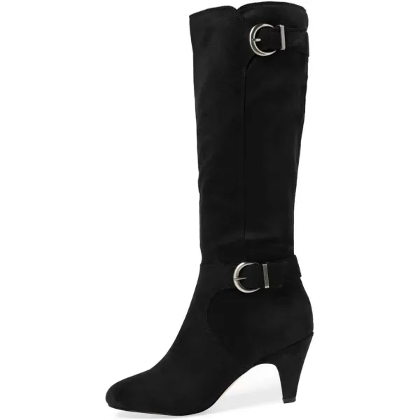 imageFSJ Women Classic Knee High Long Boots Closed Toe Thick Mid Heels Tall Winter Dress Shoes Size 415 USBlack