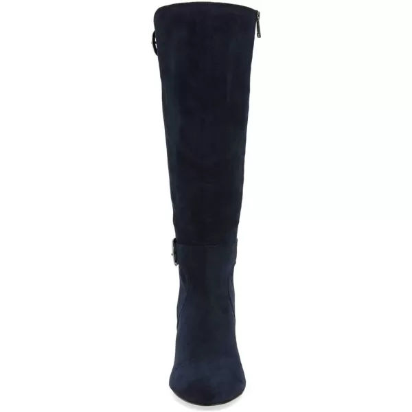 imageFSJ Women Classic Knee High Long Boots Closed Toe Thick Mid Heels Tall Winter Dress Shoes Size 415 USNavy Blue
