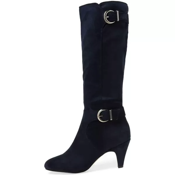 imageFSJ Women Classic Knee High Long Boots Closed Toe Thick Mid Heels Tall Winter Dress Shoes Size 415 USNavy Blue