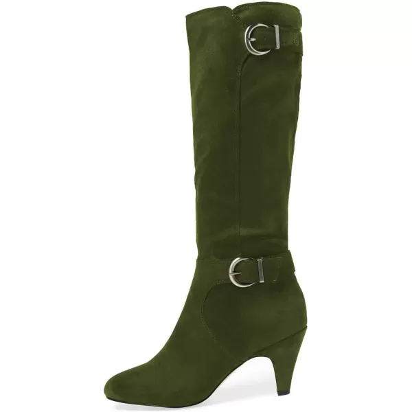 imageFSJ Women Classic Knee High Long Boots Closed Toe Thick Mid Heels Tall Winter Dress Shoes Size 415 USOlive
