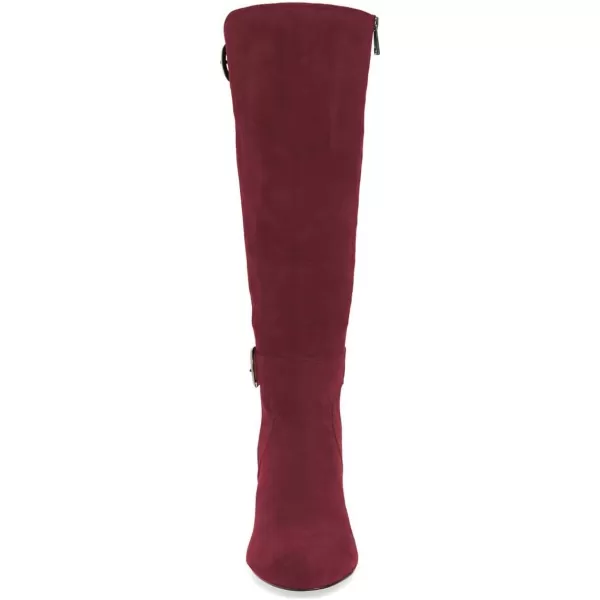 imageFSJ Women Classic Knee High Long Boots Closed Toe Thick Mid Heels Tall Winter Dress Shoes Size 415 USWine