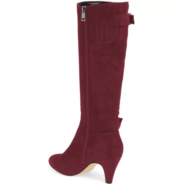 imageFSJ Women Classic Knee High Long Boots Closed Toe Thick Mid Heels Tall Winter Dress Shoes Size 415 USWine