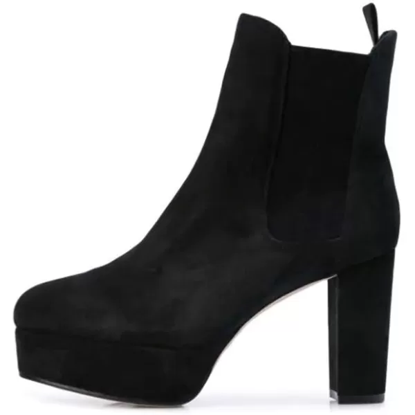 imageFSJ Women Comfy Platform Chelsea Ankle Booties Pull On Closed Toe Chunky High Heel Suede Warm Fur Snow Short Boots Ladies Fall Winter Dress Shoes Size 415 USBlack