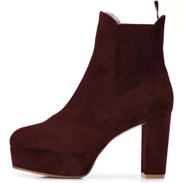 imageFSJ Women Comfy Platform Chelsea Ankle Booties Pull On Closed Toe Chunky High Heel Suede Warm Fur Snow Short Boots Ladies Fall Winter Dress Shoes Size 415 USDark Red