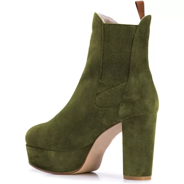 imageFSJ Women Comfy Platform Chelsea Ankle Booties Pull On Closed Toe Chunky High Heel Suede Warm Fur Snow Short Boots Ladies Fall Winter Dress Shoes Size 415 USGreen