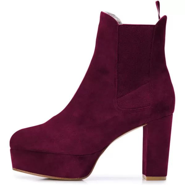 imageFSJ Women Comfy Platform Chelsea Ankle Booties Pull On Closed Toe Chunky High Heel Suede Warm Fur Snow Short Boots Ladies Fall Winter Dress Shoes Size 415 USWine Red