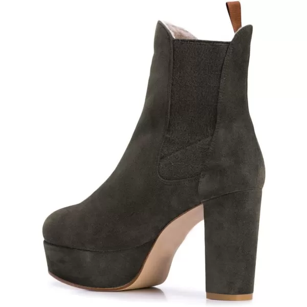 imageFSJ Women Comfy Platform Chelsea Ankle Booties Pull On Closed Toe Chunky High Heel Suede Warm Fur Snow Short Boots Ladies Fall Winter Dress Shoes Size 415 USGrey Green