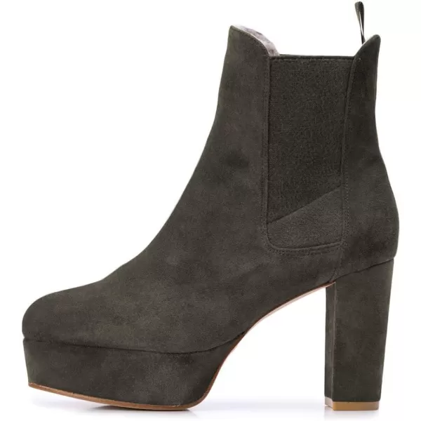 imageFSJ Women Comfy Platform Chelsea Ankle Booties Pull On Closed Toe Chunky High Heel Suede Warm Fur Snow Short Boots Ladies Fall Winter Dress Shoes Size 415 USGrey Green
