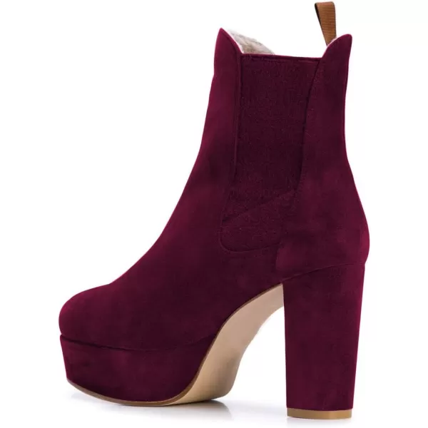 imageFSJ Women Comfy Platform Chelsea Ankle Booties Pull On Closed Toe Chunky High Heel Suede Warm Fur Snow Short Boots Ladies Fall Winter Dress Shoes Size 415 USWine Red