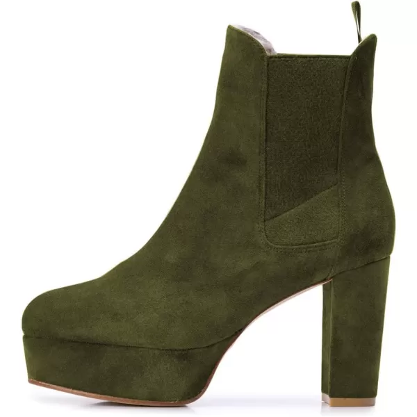 imageFSJ Women Comfy Platform Chelsea Ankle Booties Pull On Closed Toe Chunky High Heel Suede Warm Fur Snow Short Boots Ladies Fall Winter Dress Shoes Size 415 USGreen
