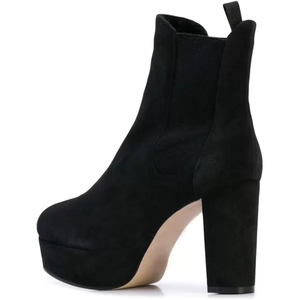 imageFSJ Women Comfy Platform Chelsea Ankle Booties Pull On Closed Toe Chunky High Heel Suede Warm Fur Snow Short Boots Ladies Fall Winter Dress Shoes Size 415 USBlack