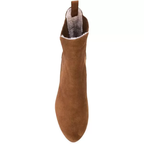 imageFSJ Women Comfy Platform Chelsea Ankle Booties Pull On Closed Toe Chunky High Heel Suede Warm Fur Snow Short Boots Ladies Fall Winter Dress Shoes Size 415 USBrown