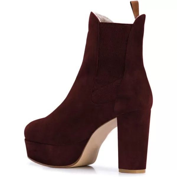 imageFSJ Women Comfy Platform Chelsea Ankle Booties Pull On Closed Toe Chunky High Heel Suede Warm Fur Snow Short Boots Ladies Fall Winter Dress Shoes Size 415 USDark Red