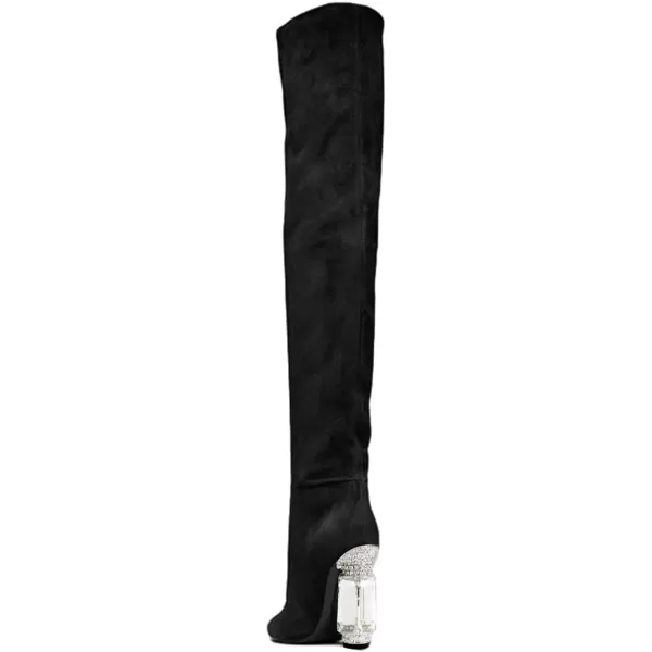 imageFSJ Women Over The Knee Boots Thigh High Crystal Chunky Heel Sparkly Rhinestone Closed Toe Stretch Long Boots Size 415 USBlack