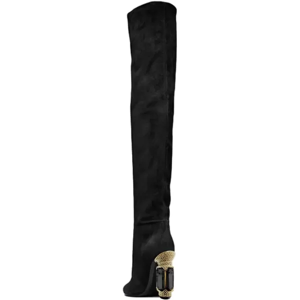 imageFSJ Women Over The Knee Boots Thigh High Crystal Chunky Heel Sparkly Rhinestone Closed Toe Stretch Long Boots Size 415 USBlack Heel