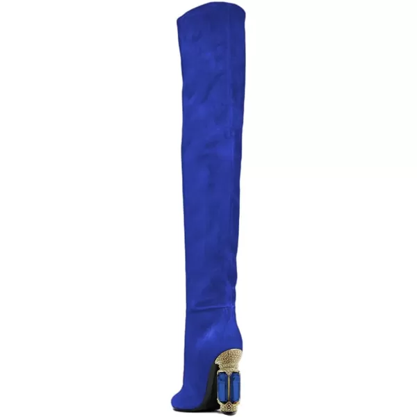 imageFSJ Women Over The Knee Boots Thigh High Crystal Chunky Heel Sparkly Rhinestone Closed Toe Stretch Long Boots Size 415 USBlue