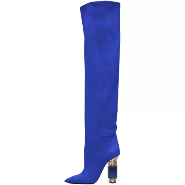 imageFSJ Women Over The Knee Boots Thigh High Crystal Chunky Heel Sparkly Rhinestone Closed Toe Stretch Long Boots Size 415 USBlue