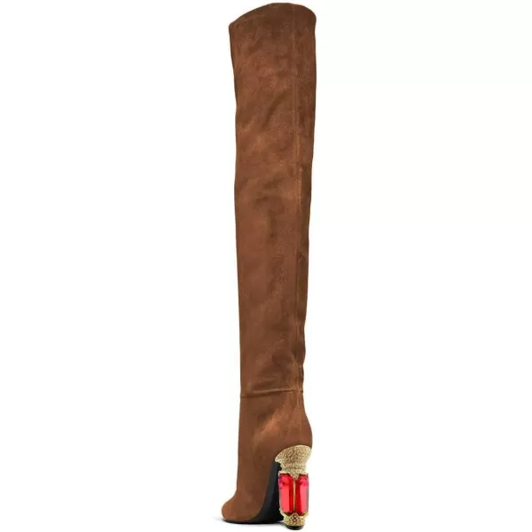 imageFSJ Women Over The Knee Boots Thigh High Crystal Chunky Heel Sparkly Rhinestone Closed Toe Stretch Long Boots Size 415 USBrown