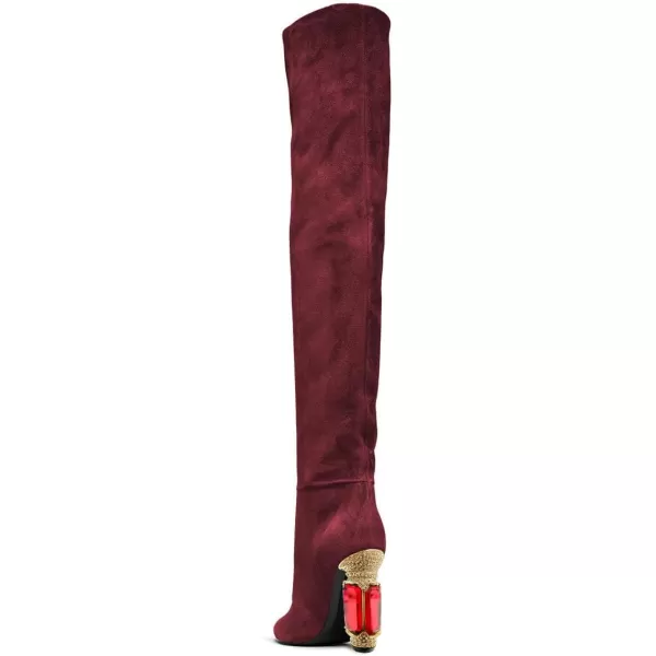 imageFSJ Women Over The Knee Boots Thigh High Crystal Chunky Heel Sparkly Rhinestone Closed Toe Stretch Long Boots Size 415 USBurgundy