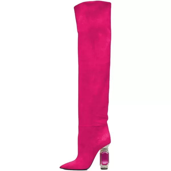 imageFSJ Women Over The Knee Boots Thigh High Crystal Chunky Heel Sparkly Rhinestone Closed Toe Stretch Long Boots Size 415 USDeep Pink