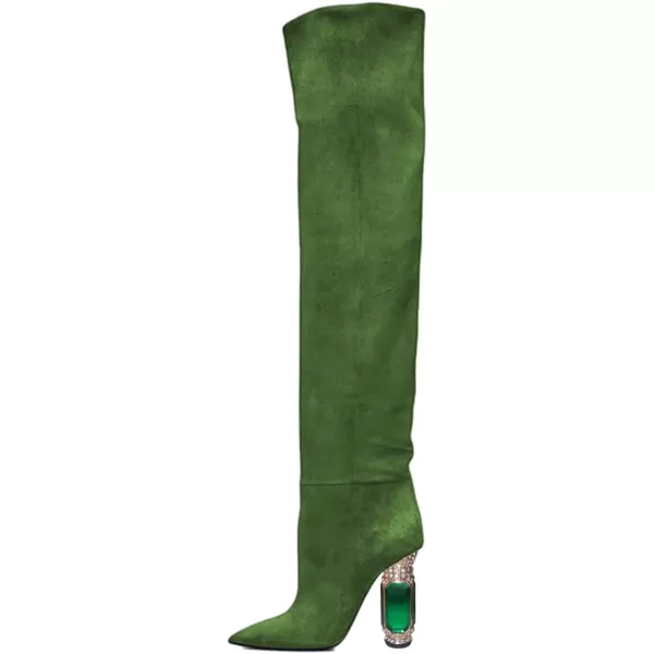 imageFSJ Women Over The Knee Boots Thigh High Crystal Chunky Heel Sparkly Rhinestone Closed Toe Stretch Long Boots Size 415 USGreen