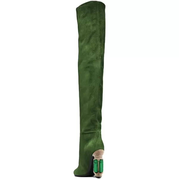 imageFSJ Women Over The Knee Boots Thigh High Crystal Chunky Heel Sparkly Rhinestone Closed Toe Stretch Long Boots Size 415 USGreen