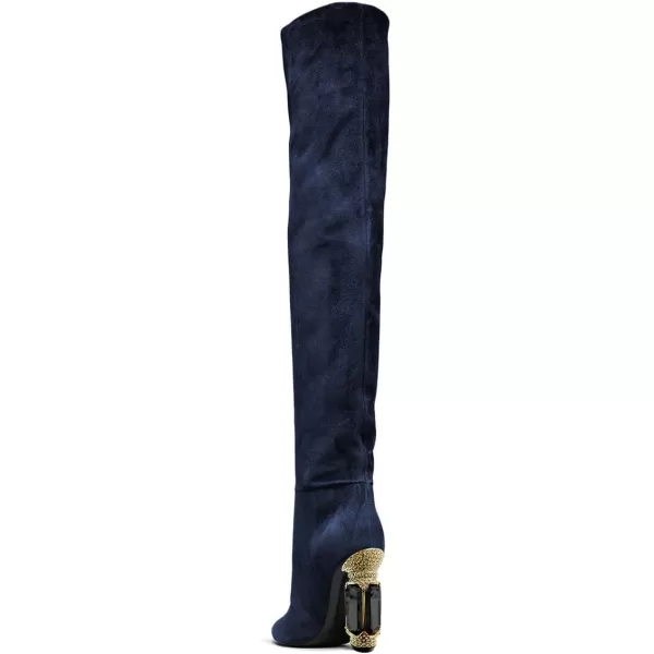 imageFSJ Women Over The Knee Boots Thigh High Crystal Chunky Heel Sparkly Rhinestone Closed Toe Stretch Long Boots Size 415 USNavy