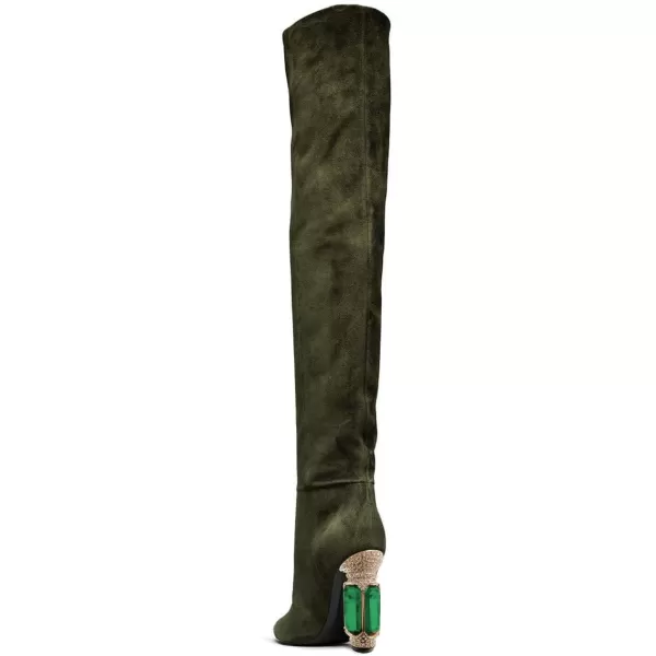 imageFSJ Women Over The Knee Boots Thigh High Crystal Chunky Heel Sparkly Rhinestone Closed Toe Stretch Long Boots Size 415 USOlive