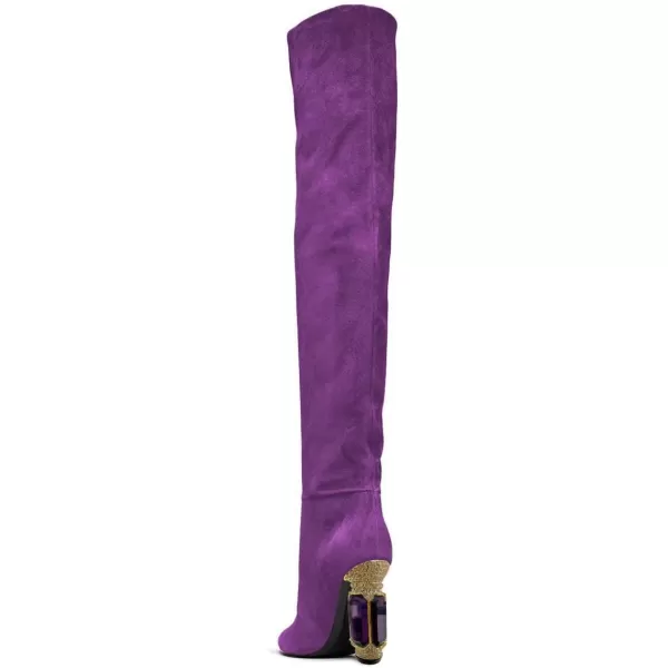 imageFSJ Women Over The Knee Boots Thigh High Crystal Chunky Heel Sparkly Rhinestone Closed Toe Stretch Long Boots Size 415 USPurple