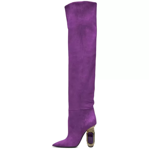 imageFSJ Women Over The Knee Boots Thigh High Crystal Chunky Heel Sparkly Rhinestone Closed Toe Stretch Long Boots Size 415 USPurple