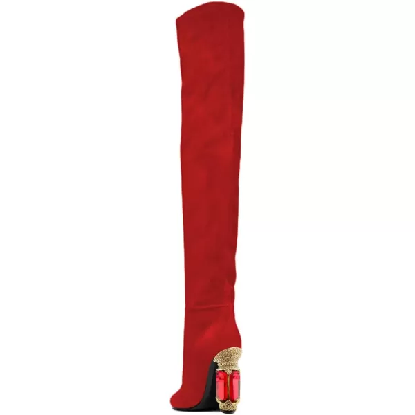 imageFSJ Women Over The Knee Boots Thigh High Crystal Chunky Heel Sparkly Rhinestone Closed Toe Stretch Long Boots Size 415 USRed
