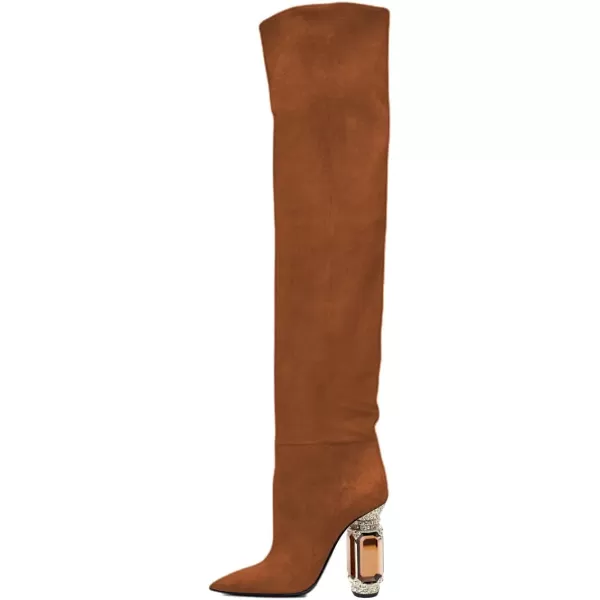 imageFSJ Women Over The Knee Boots Thigh High Crystal Chunky Heel Sparkly Rhinestone Closed Toe Stretch Long Boots Size 415 USSienna